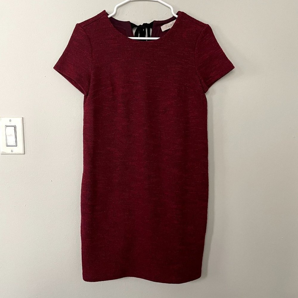LOFT‎ red dress short sleeves modest style holiday christmas knit warm pockets